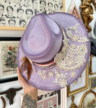 Lilac outlaw beaded and white florals hat