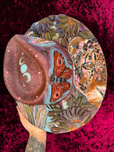 Whimsy leopard and moth: Entire hat painter top and bottom (lightweight jute straw hat)