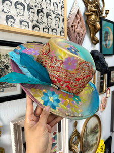 Colorful boho hat top and bottom painted