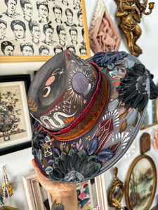 Color shifting shimmer metallic witch hat with genuine crystals- top and bottom painted