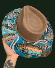 Summer hand painted jute straw hat with fish and butterflies