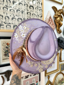 Lilac outlaw beaded and white florals hat