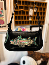 Hand painted one of a kind rainbow trout black purse