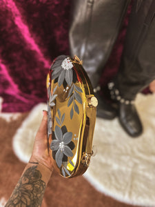 Stadium friendly gold with black floral Crossbody bag