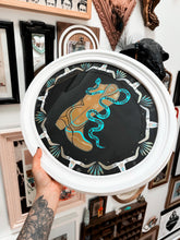 Hand painted framed mustard boot with longhorn and snakes