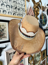 Tan beaded outlaw tattooed cactus hat on both sides