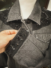 Black beaded, embroidered and painted denim jacket size S (sleeve beaded work too)