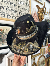 Black outlaw cowgirl hat- Fall bird and mountains