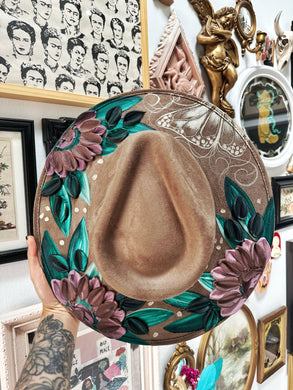 Taupe butterfly jewel toned hat size L