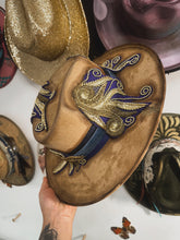 Rare gold beaded work tan with blue around entire hat