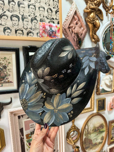 Black Straw Alternative Cowgirl Floral hat size 57cm