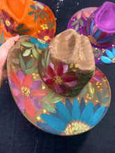 Taupe rancher cowgirl hat jewel toned florals size Large