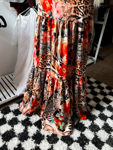 NWT: Extra wide and flowy animal floral print skirt size M-6