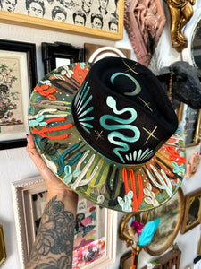 Sunrise Desert with moons and teal turquoise snakes size large
