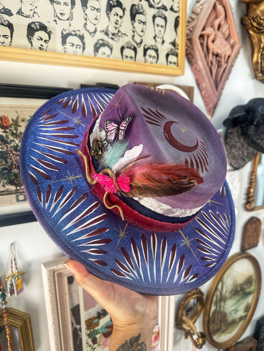 Color shifting whimsical hat- TOP AND BOTTOM painted