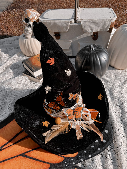Autumn Witch Hat with mushrooms- free crystal