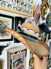 Tan beaded outlaw tattooed cactus hat on both sides