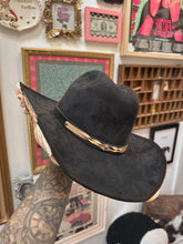 Black cowgirl hat with neutral gold florals