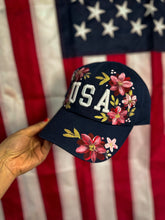 USA red florals baseball cap