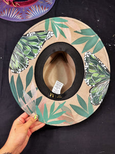 Burgundy and teal butterfly hat top and bottom painted