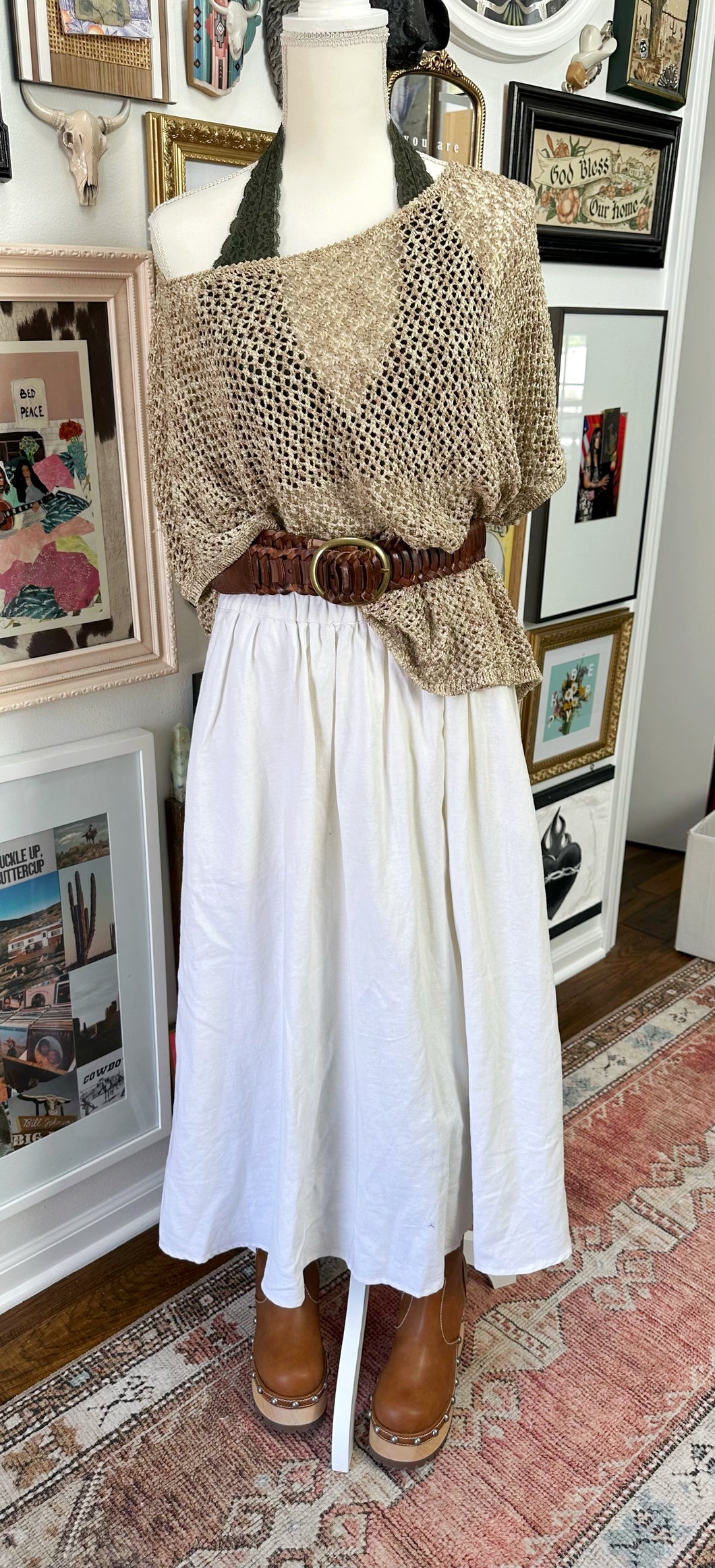 Whimsigoth boho skirt, top, belt and lace halter (size M)
