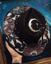 Brown, burgundy and black floral moon hat