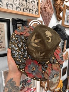 Olive green gold and red with black hat