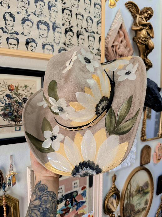 Cream beige tan sunflowers cowgirl hat