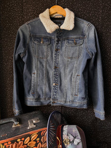 Denim jacket with cozy collar size L (fits M)