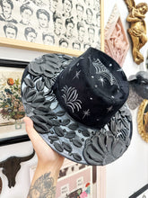 Black hat with black metallic and black florals
