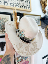 Tattooed outlaw hat with charms (top, front and back)