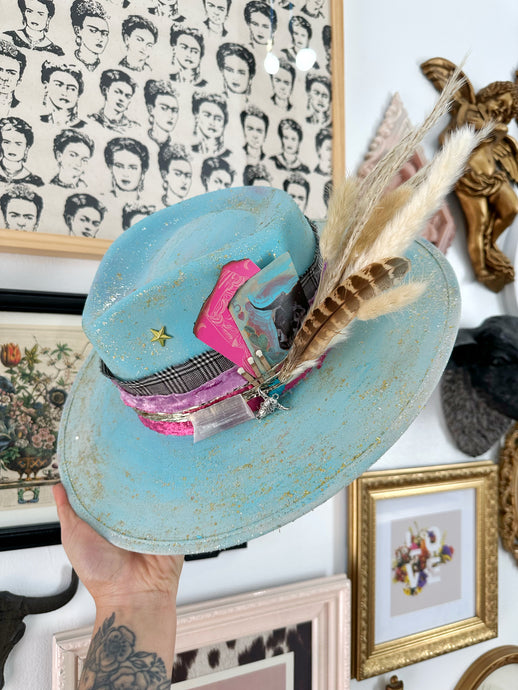 Baby blue glitter outlaw hat