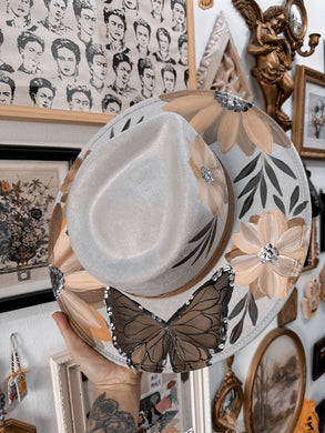 Gray butterfly hat top and bottom painted