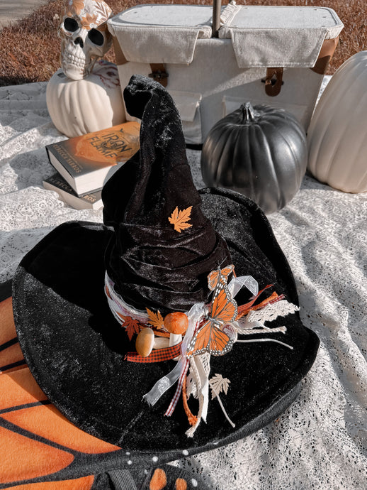 Autumn Witch Hat with mushrooms- free crystal