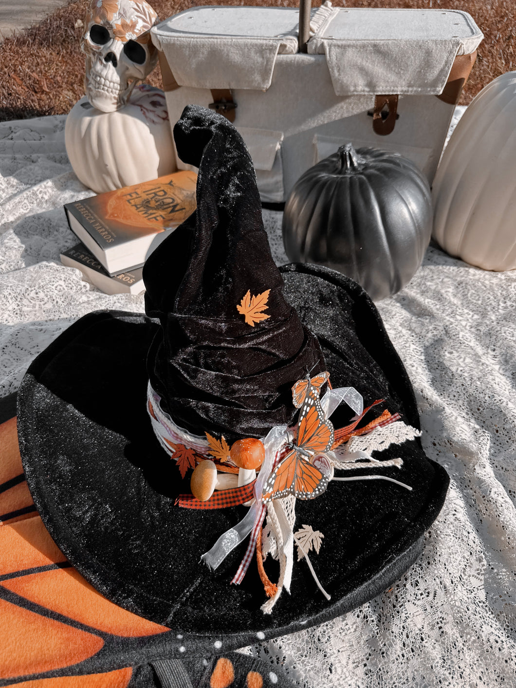 Autumn Witch Hat with mushrooms- free crystal