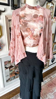 Cottagecore Whimsigoth angel sheer top and satin pink kimono size M
