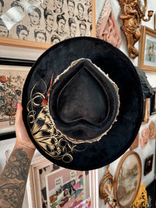 Fox heart shape hat painted top and bottom with beaded hat band