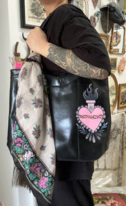 Hand painted 90s HOBO brand spacious long shoulder bag