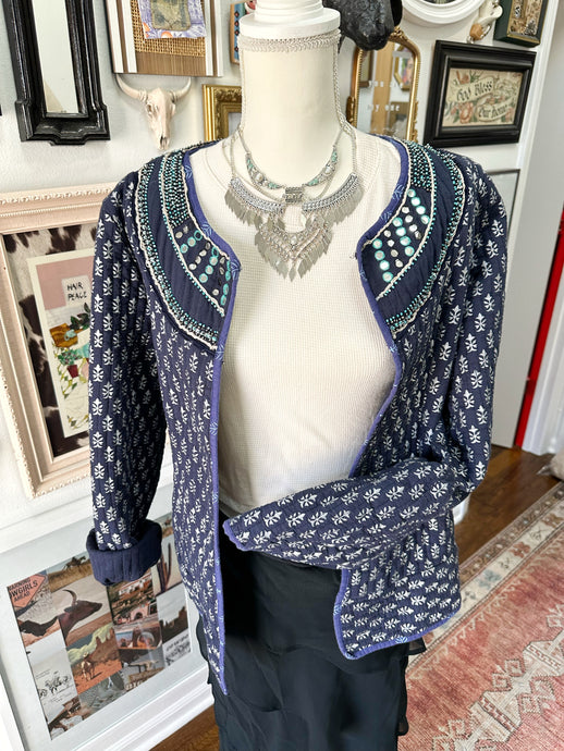 Boho quilted jacket with mirrors and embroidered size L-XL