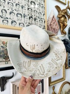 Ivory tattooed cactus denim cowgirl hat