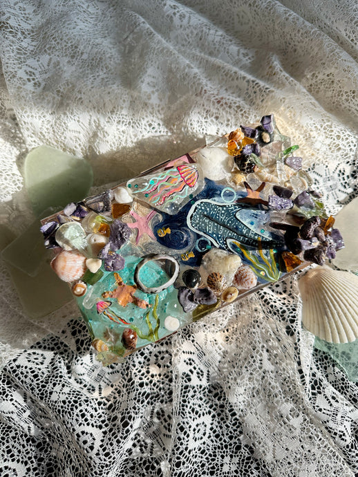 Ocean themed painted and real seaglass purse