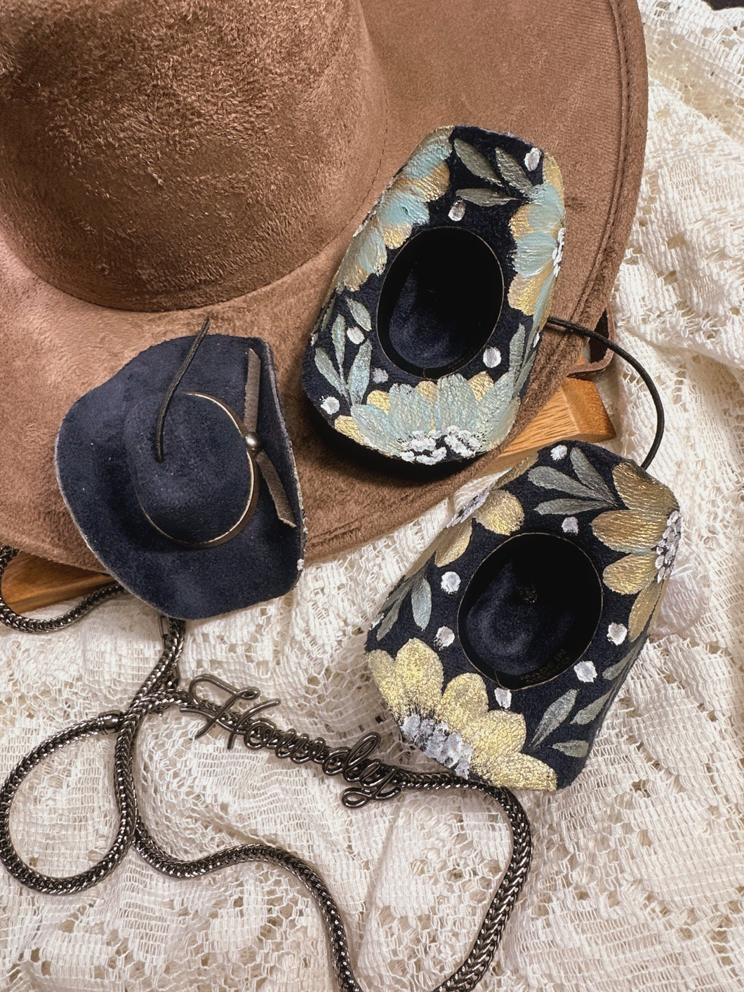 Navy blue with gold cowgirl hat ornament/ car charm