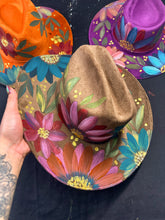 Taupe rancher cowgirl hat jewel toned florals size Large