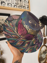 Whimsical color shifting with gold butterfly peacock hat