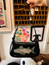 Hand painted one of a kind rainbow trout black purse