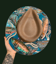 Summer hand painted jute straw hat with fish and butterflies