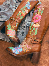 Hand painted tall brown boots size 8