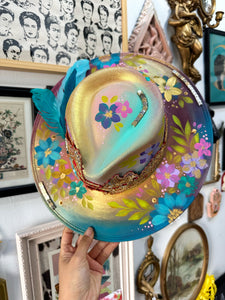 Colorful boho hat top and bottom painted