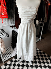 White flowy cotton blend dress waist snatching size L ￼(hello Molly)