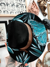 Black turquoise teal boho western flat brim hat